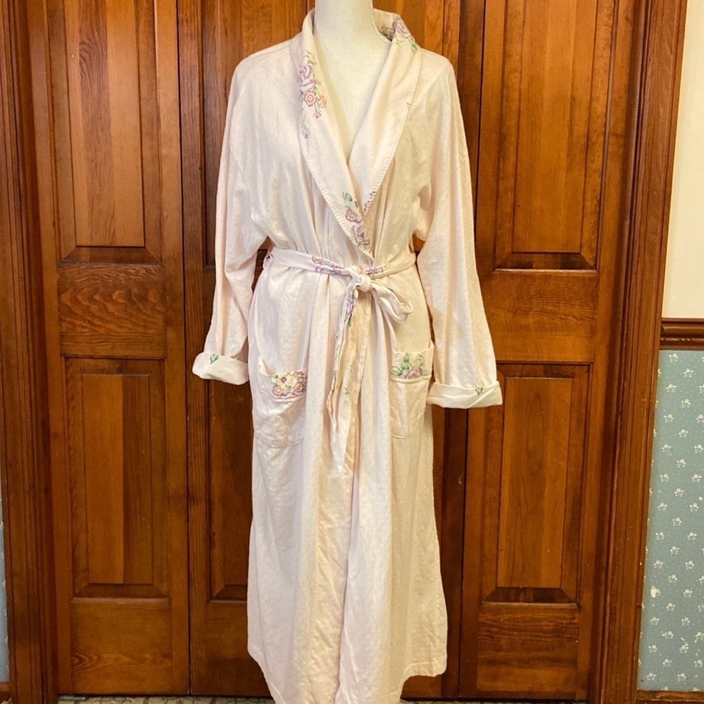 Laurel Rose Pink W/Floral Longline Robe Size Large Preowned